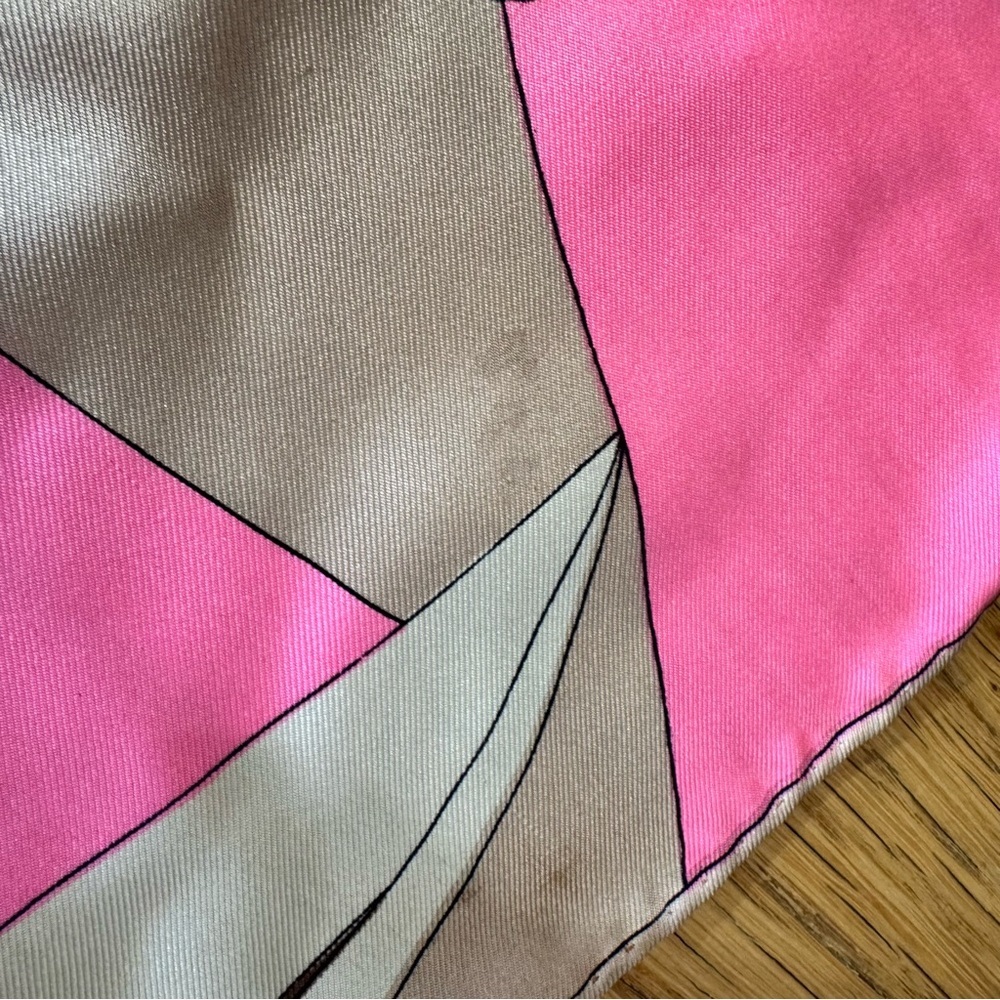 Averardo Bessi Silk Scarf 34x34 Pink Tan Hand Rolled Edges Flaws - Picture 5 of 10